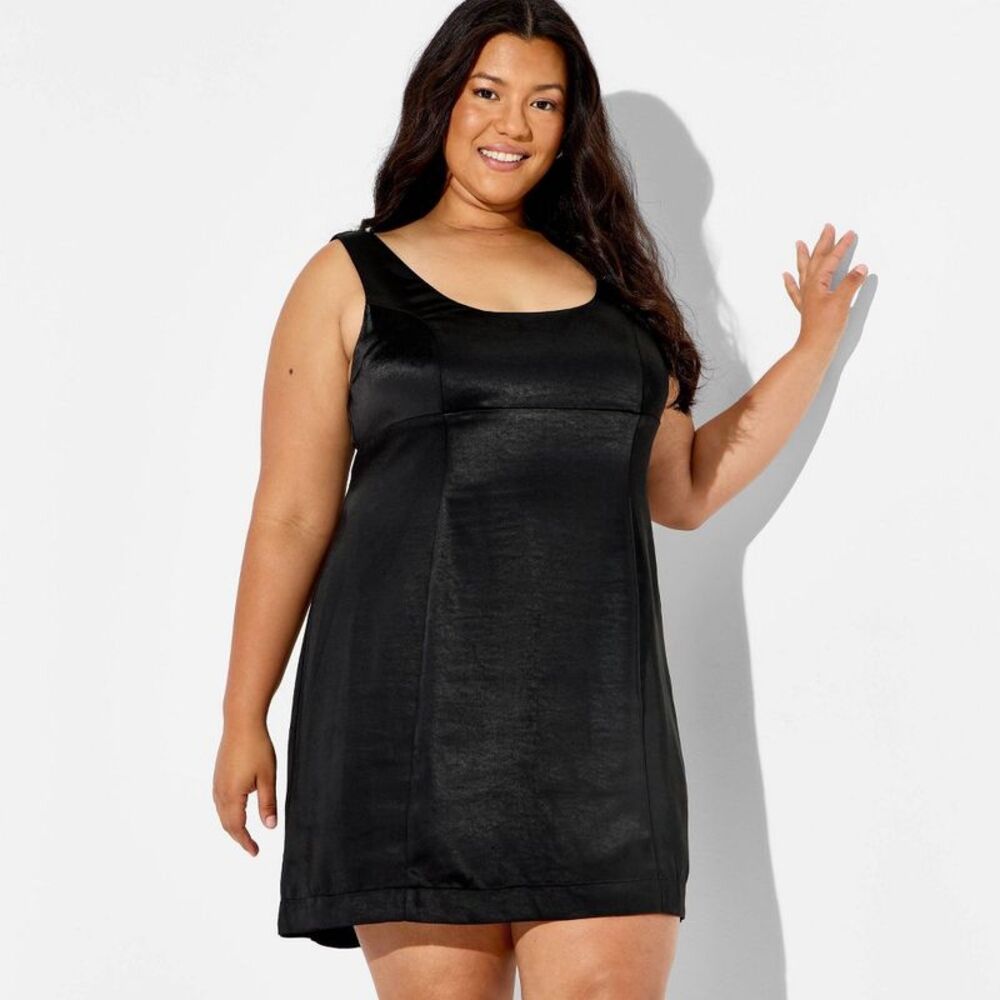 Women's Satin Scoop Neck Mini Dress - Wild Fable Black 1X